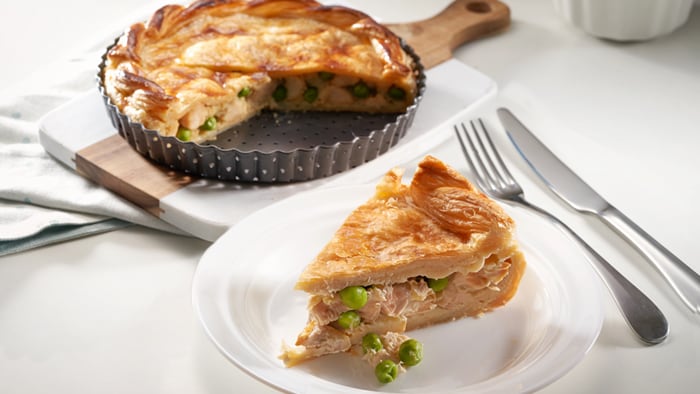 Warm and hearty chicken & leek pie