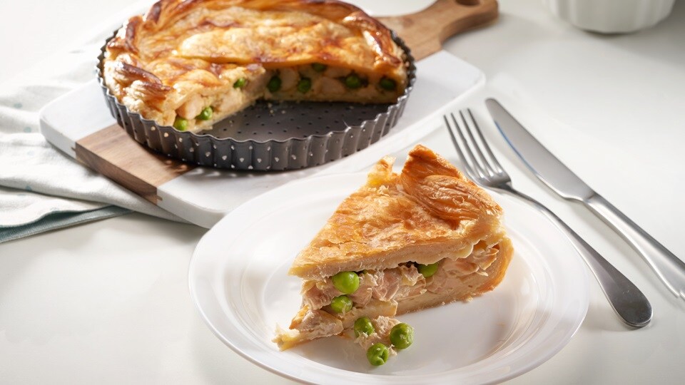 Warm and hearty chicken and leek pie