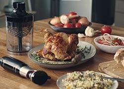 Using the Philips stick blender with multi chopper accessory on roasted chicken meal