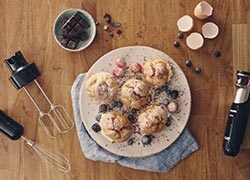 Philips Hand blender and accessories next to the cream puffs they were used to cook