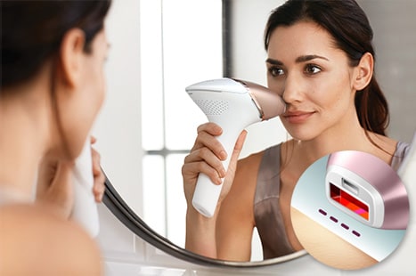 Lumea IPL hair removal face attachment being used