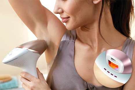 Lumea IPL hair removal underarm attachment being used